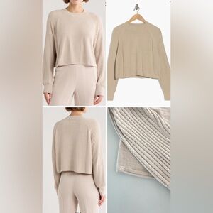 NWT Barefoot Dreams CozyChic Ultra Lite Crop Sweatshirt Sandstone Size M